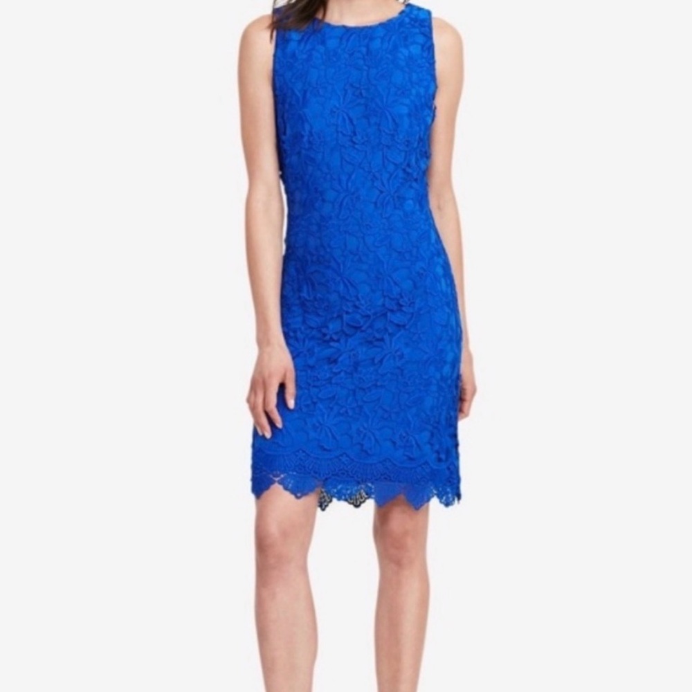 Lauren Ralph Lauren Lace Detail Royal Blue Sleeveless Dress - 8